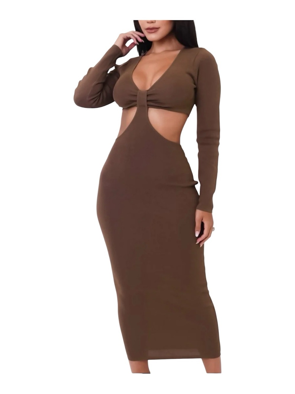 Na-Kd Brown Cut Out Maxi Knitted Dress Women’s Size S Body Con Baddie Chic Y2K